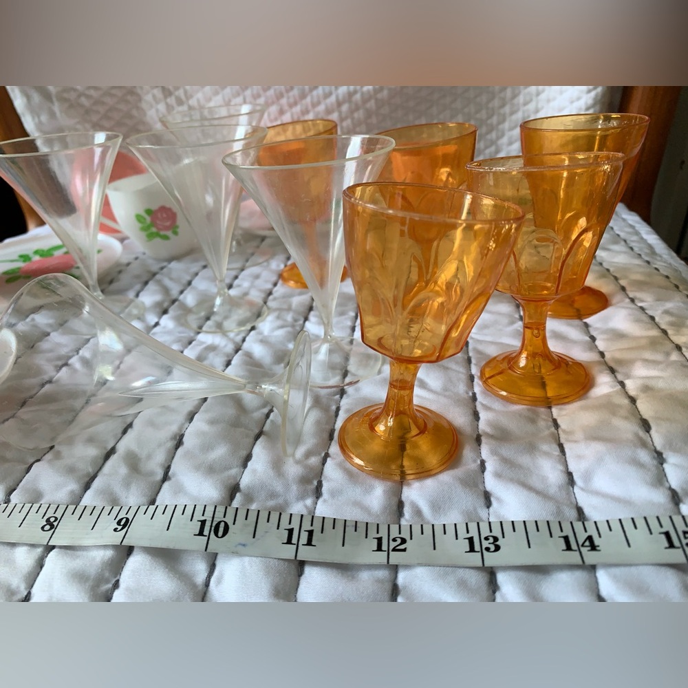 Vintage Mini Tea Cups Saucers Wine Water Goblet Pink Rose Orange Doll Drinks - Picture 7 of 7